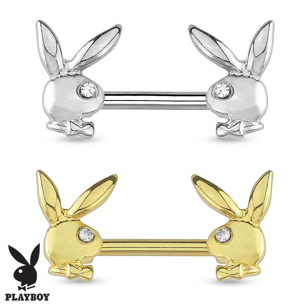 Playboy Bunny with Gemmed Eye 316L Surgical Steel Nipple Bar